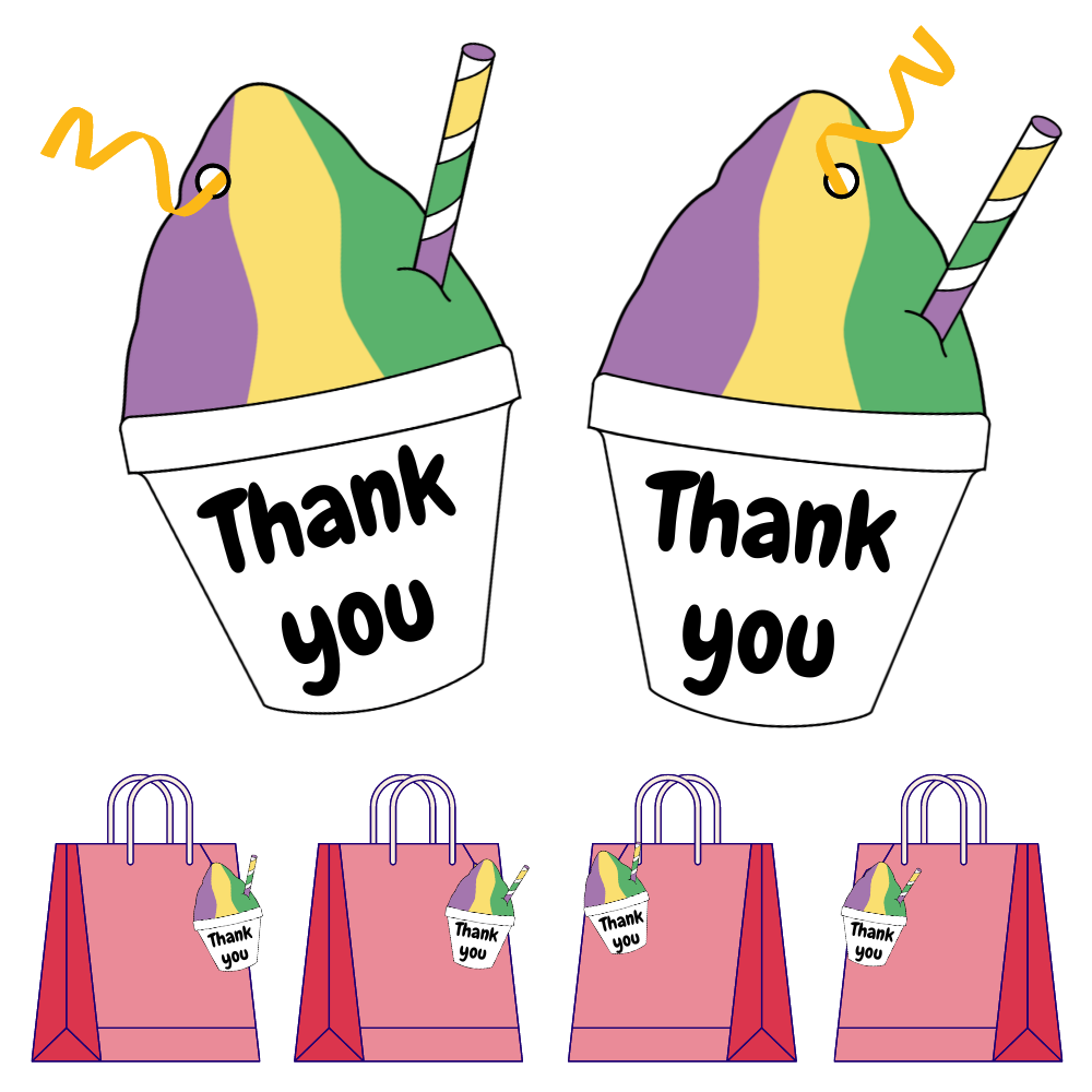 Banner & Thank You Tag Print Out Bundle - Purple, Green & Yellow Color Snowball Birthday  - Canva Template (Copy)