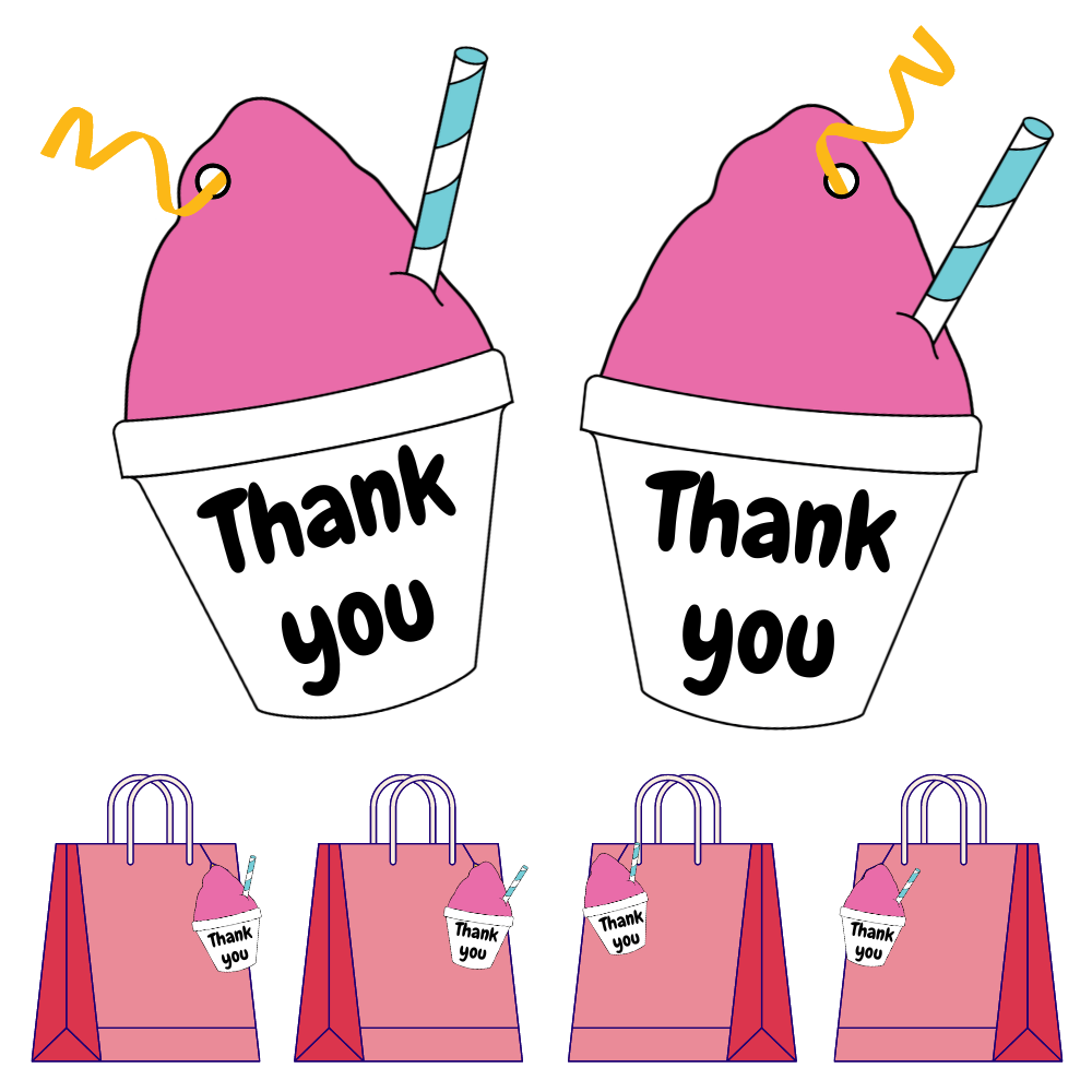 Banner & Thank You Tag Print Out Bundle - Pink Snowball Birthday  - Canva Template