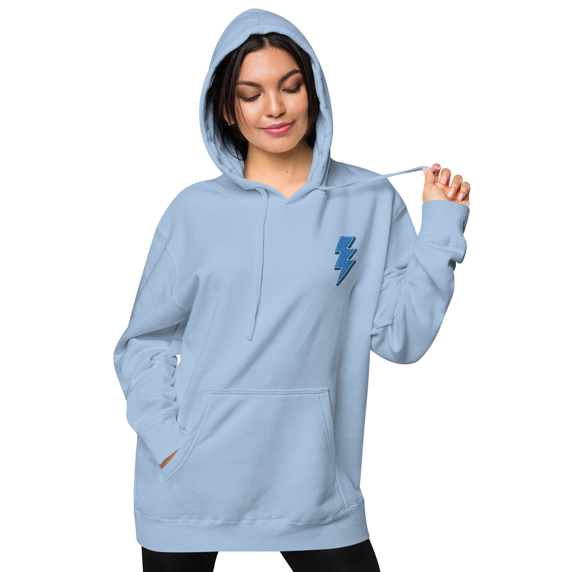 Blue Lightning Unisex pigment-dyed hoodie with Embroidery