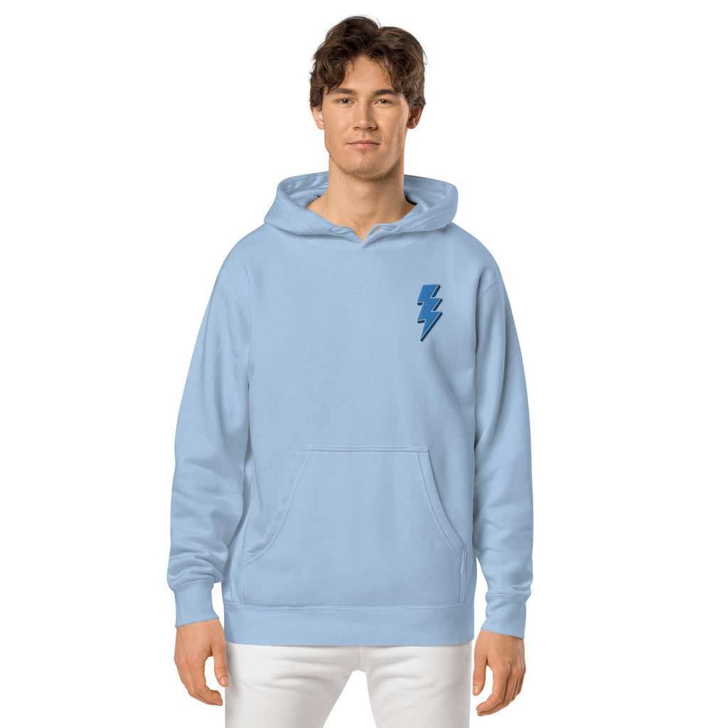 Blue Lightning Unisex pigment-dyed hoodie with Embroidery