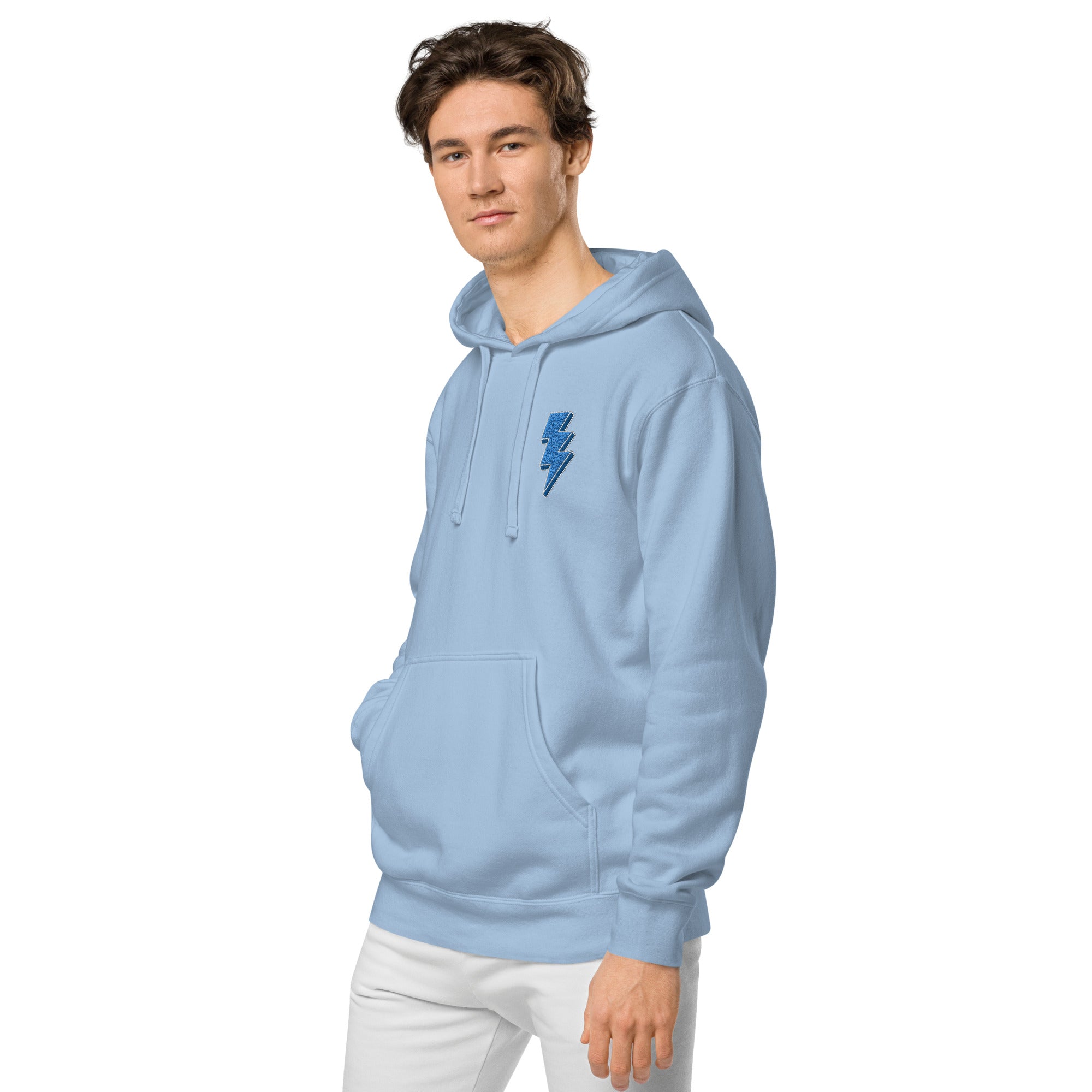 Blue Lightning Unisex pigment-dyed hoodie with Embroidery