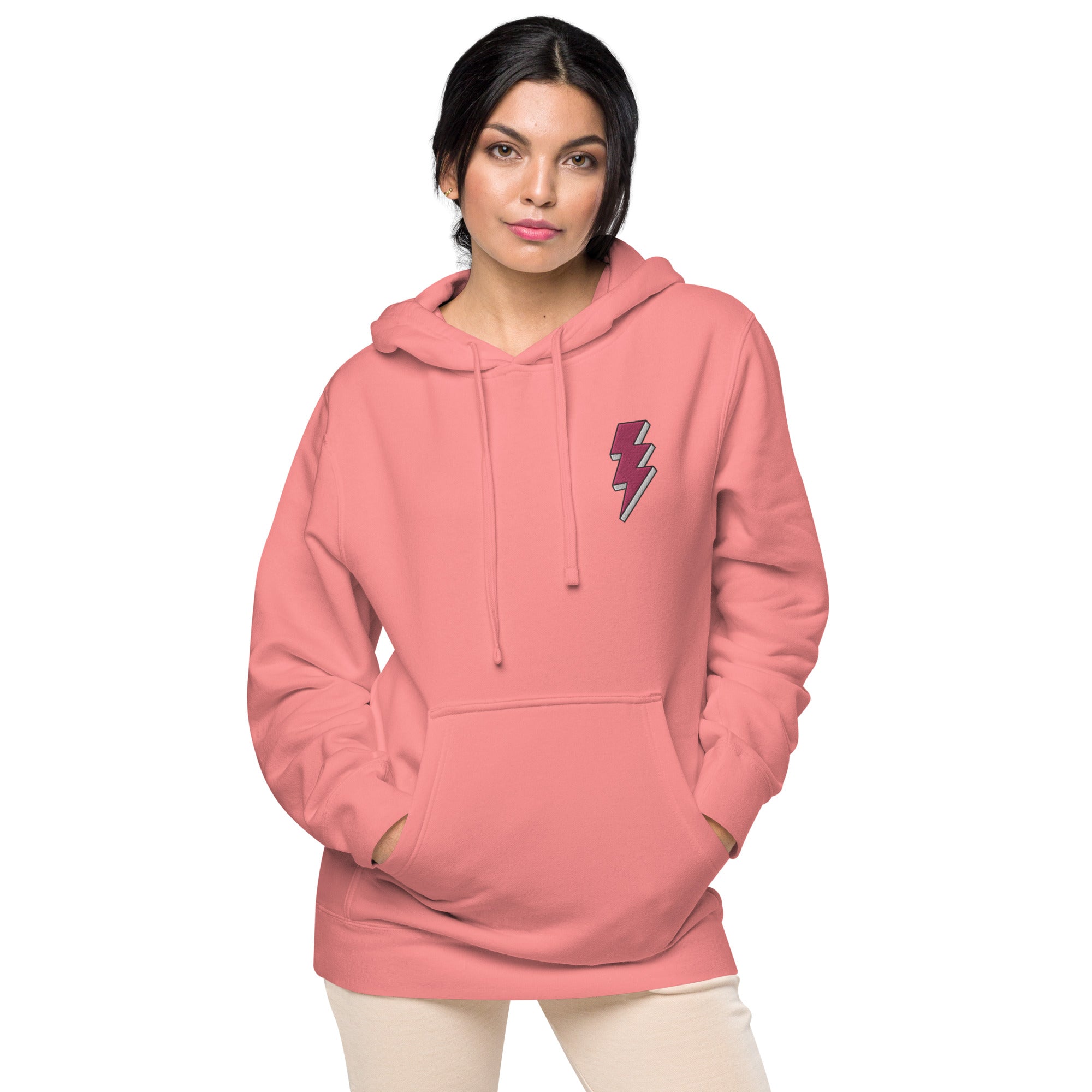 Pink Lightning Unisex Pigment-dyed Hoodie Embroidery