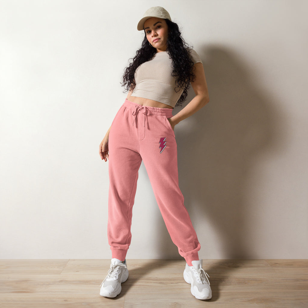 Pink Lightning Unisex Pigment-dyed Sweatpants with Embrodery