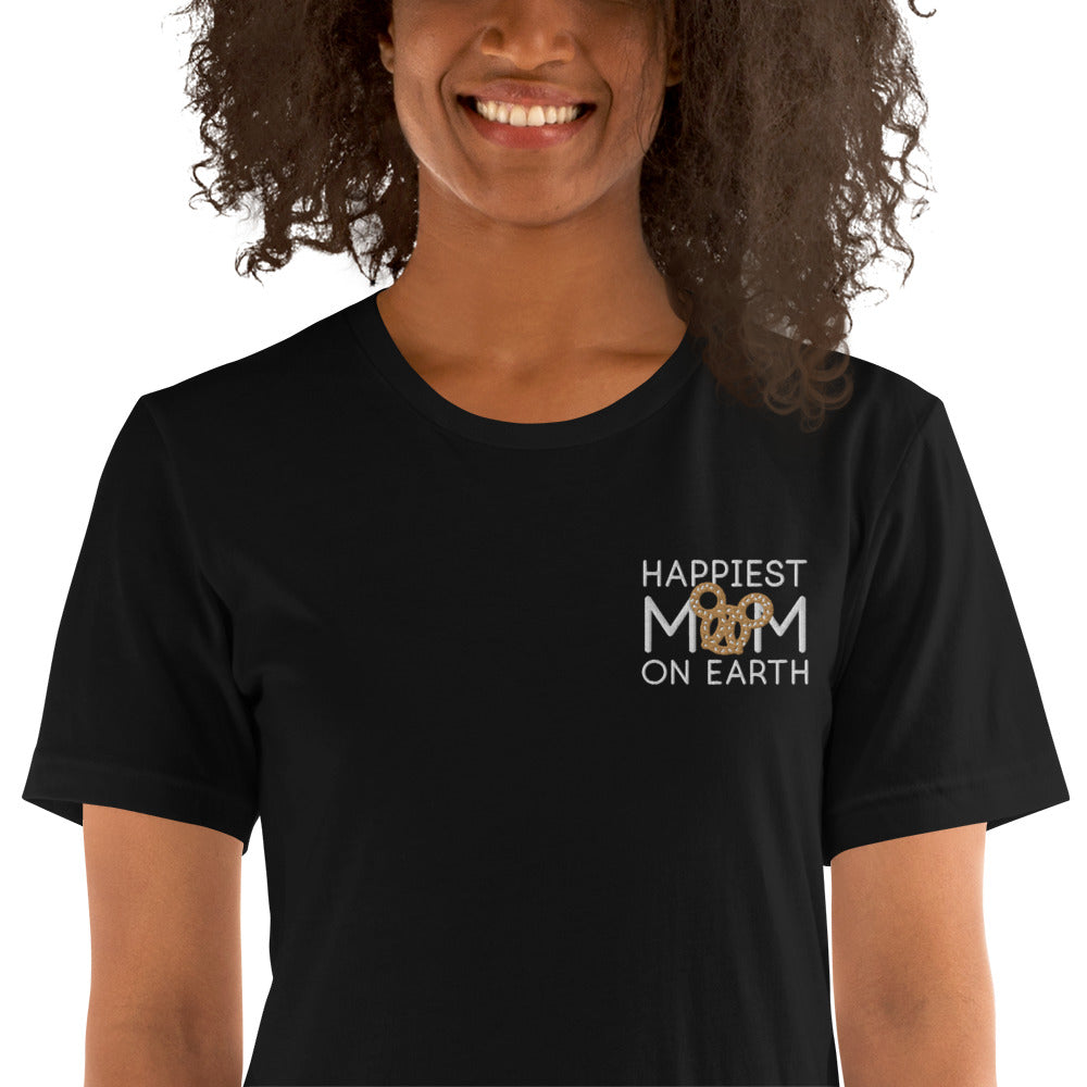 Happiest Mom on Earth Pretzel - Embroidered t-shirt - CraftNOLA