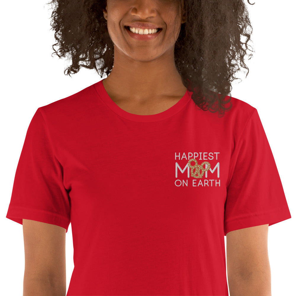 Happiest Mom on Earth Pretzel - Embroidered t-shirt - CraftNOLA