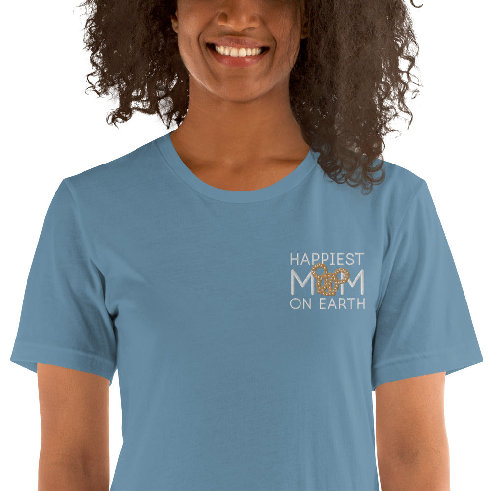 Happiest Mom on Earth Pretzel - Embroidered t-shirt - CraftNOLA