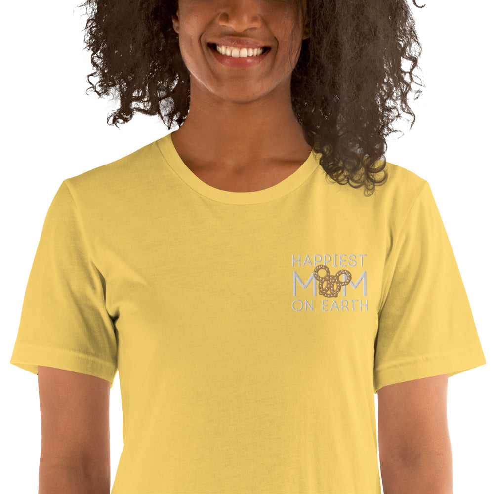Happiest Mom on Earth Pretzel - Embroidered t-shirt - CraftNOLA