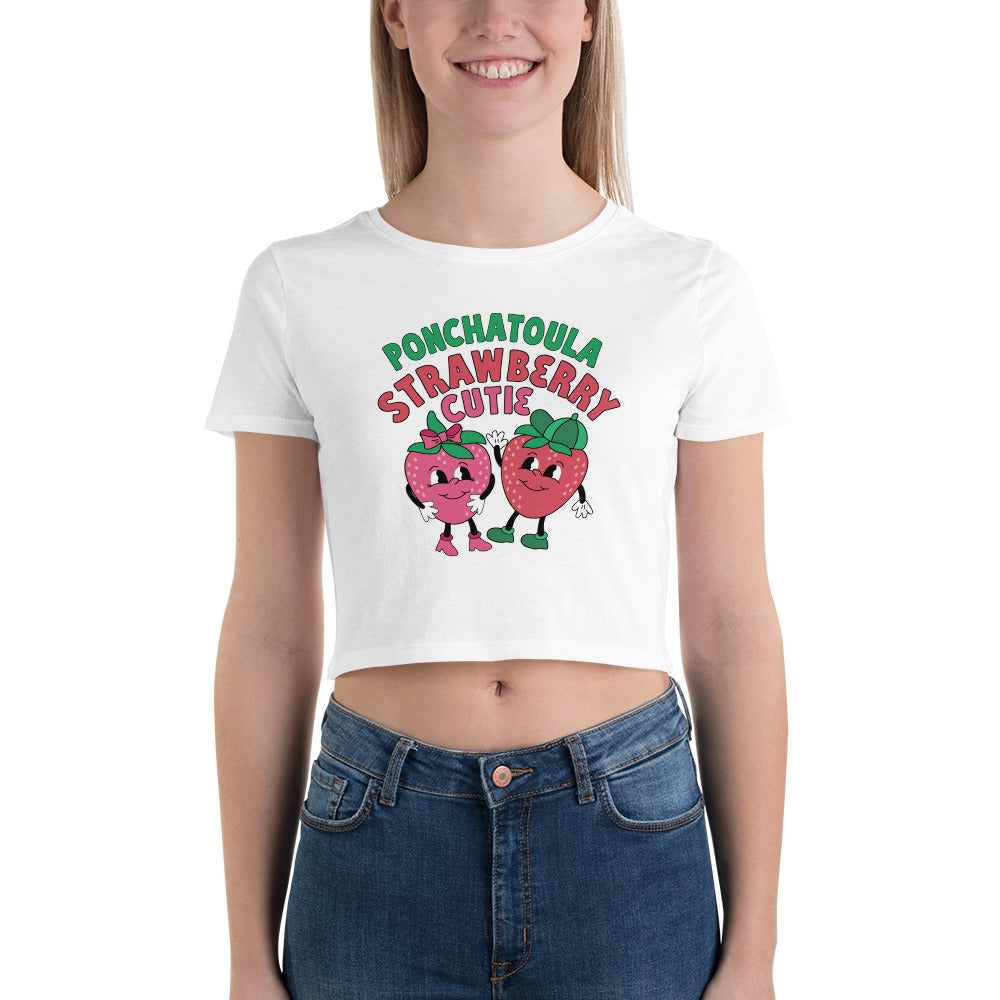 Ponchatoula Strawberry Cutie Women’s Crop Tee - CraftNOLA Crop Top - White