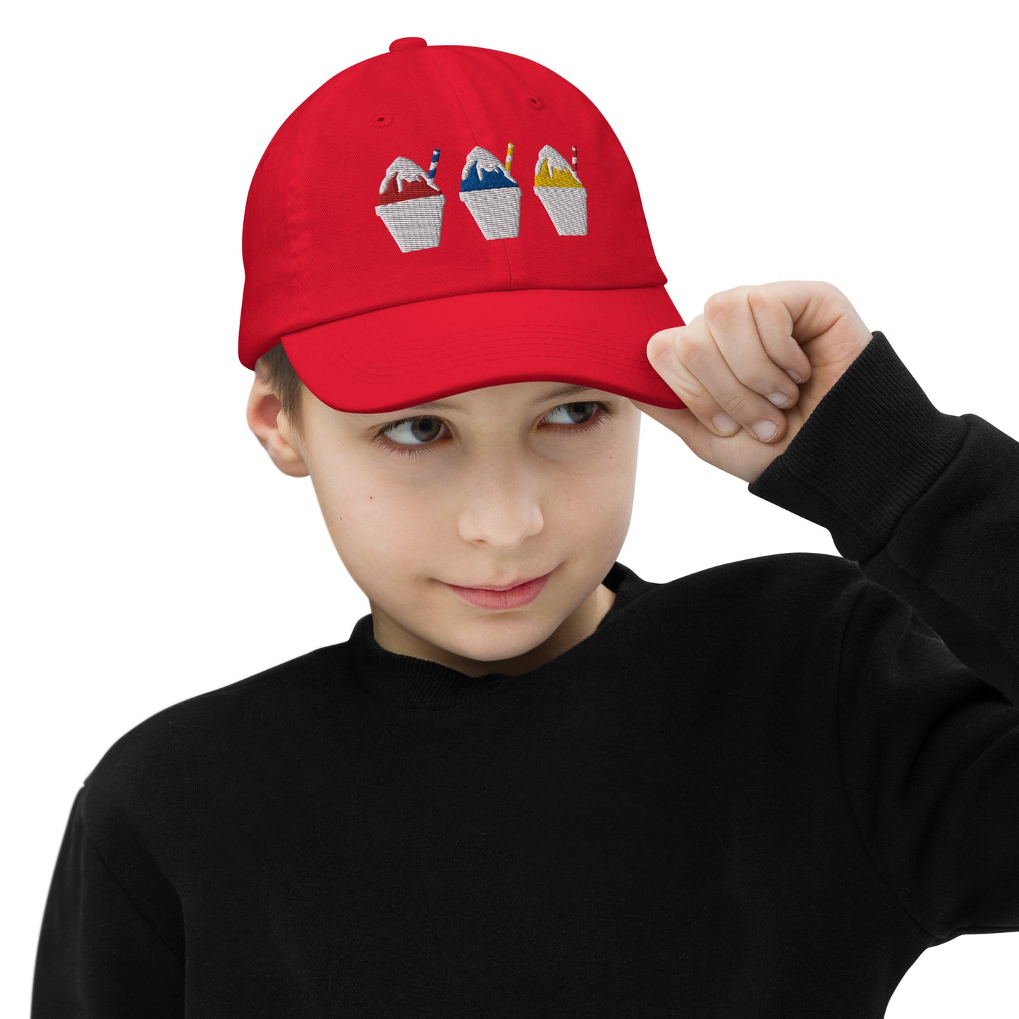 Primary Color Snowball Youth baseball cap - red, yellow, blue with condensed milk