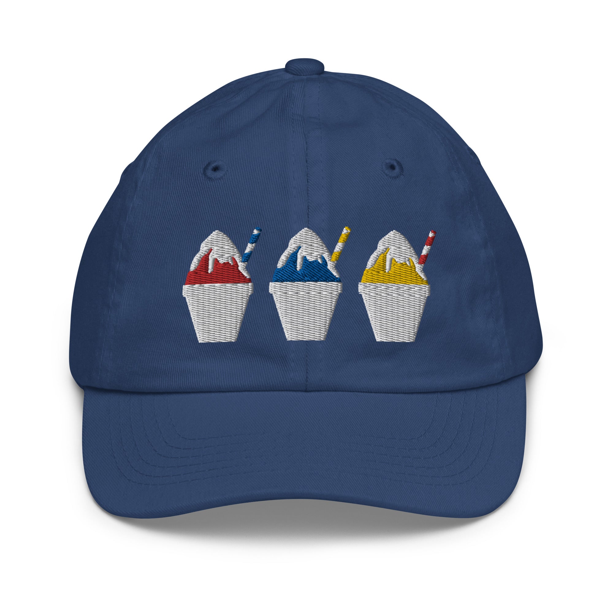 Primary Color Snowball Youth baseball cap - red, yellow, blue with condensed milk