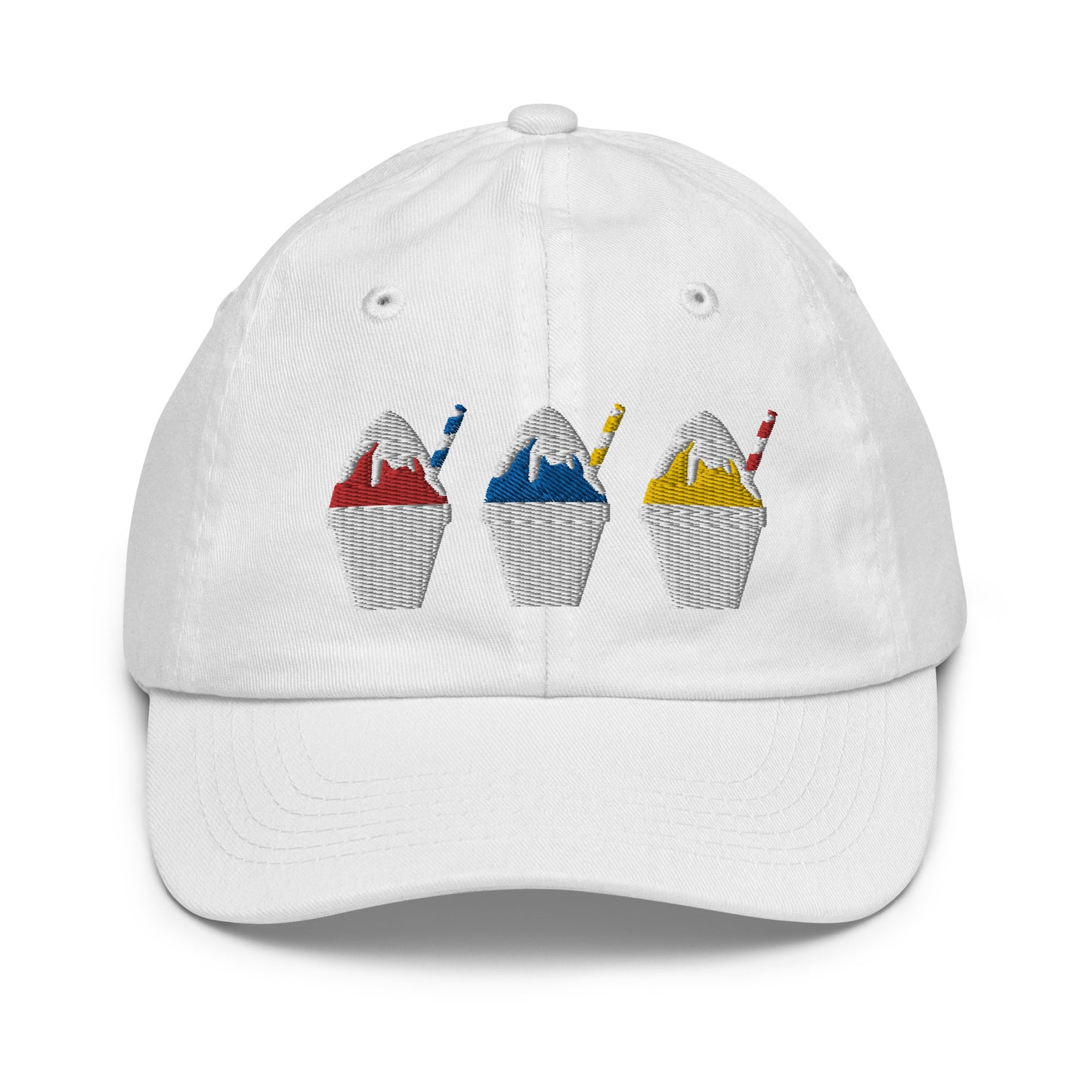 Primary Color Snowball Youth baseball cap - red, yellow, blue with condensed milk