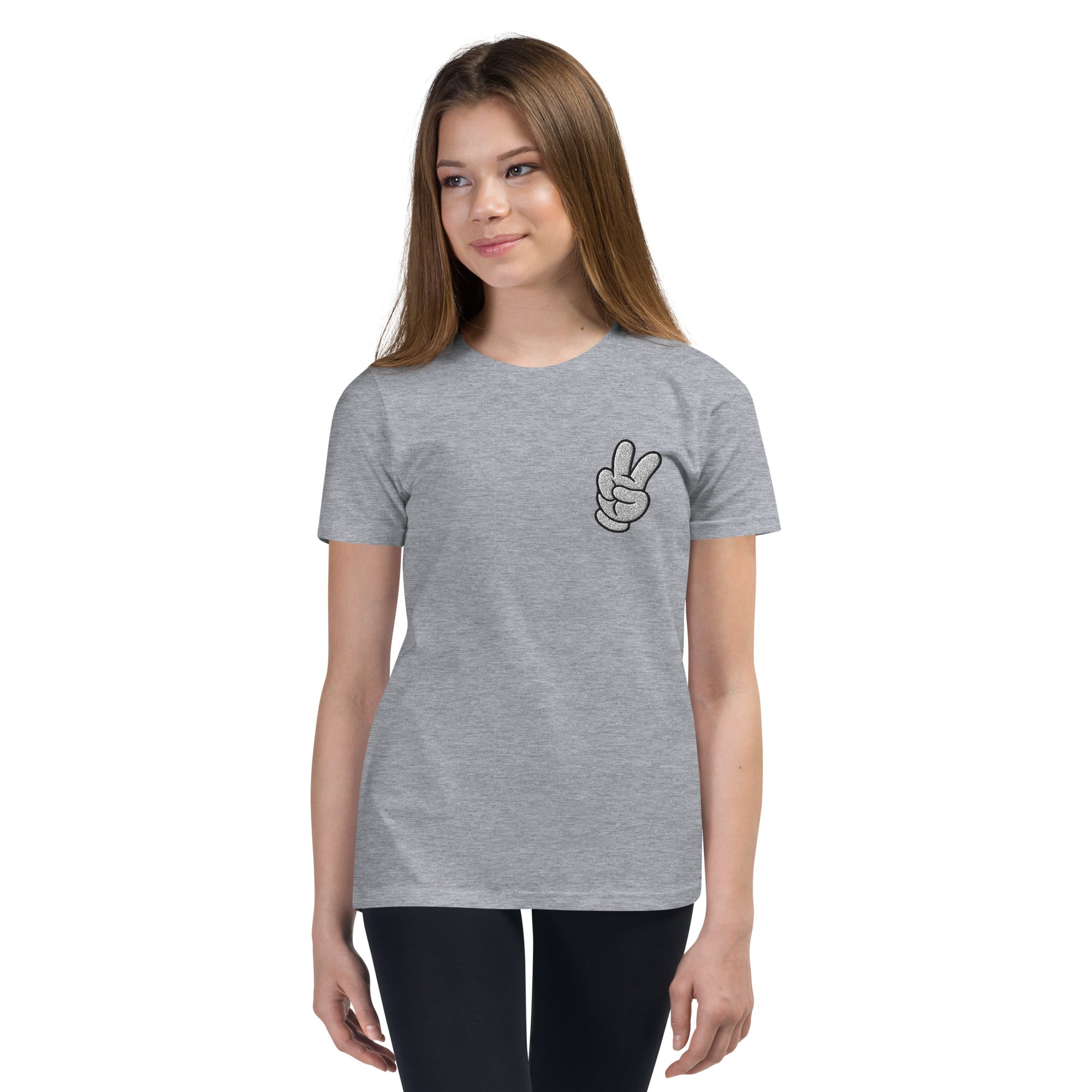 Peace Sign Side Embroidery Youth Short Sleeve T-Shirt