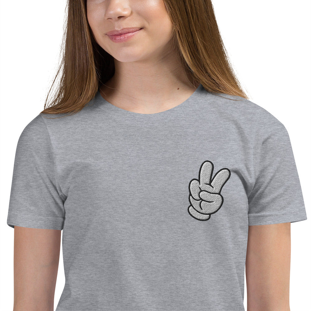 Peace Sign Side Embroidery Youth Short Sleeve T-Shirt