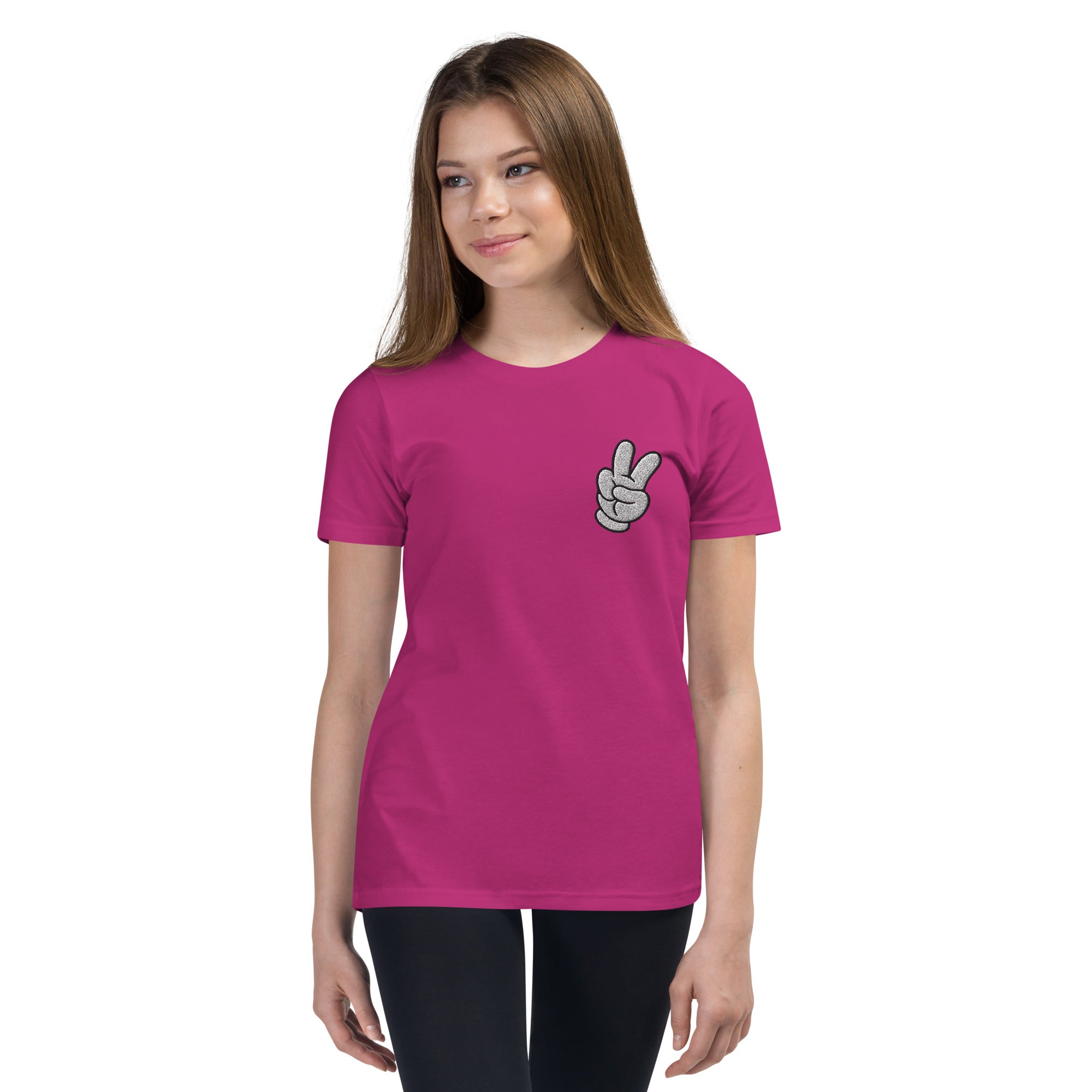Peace Sign Side Embroidery Youth Short Sleeve T-Shirt