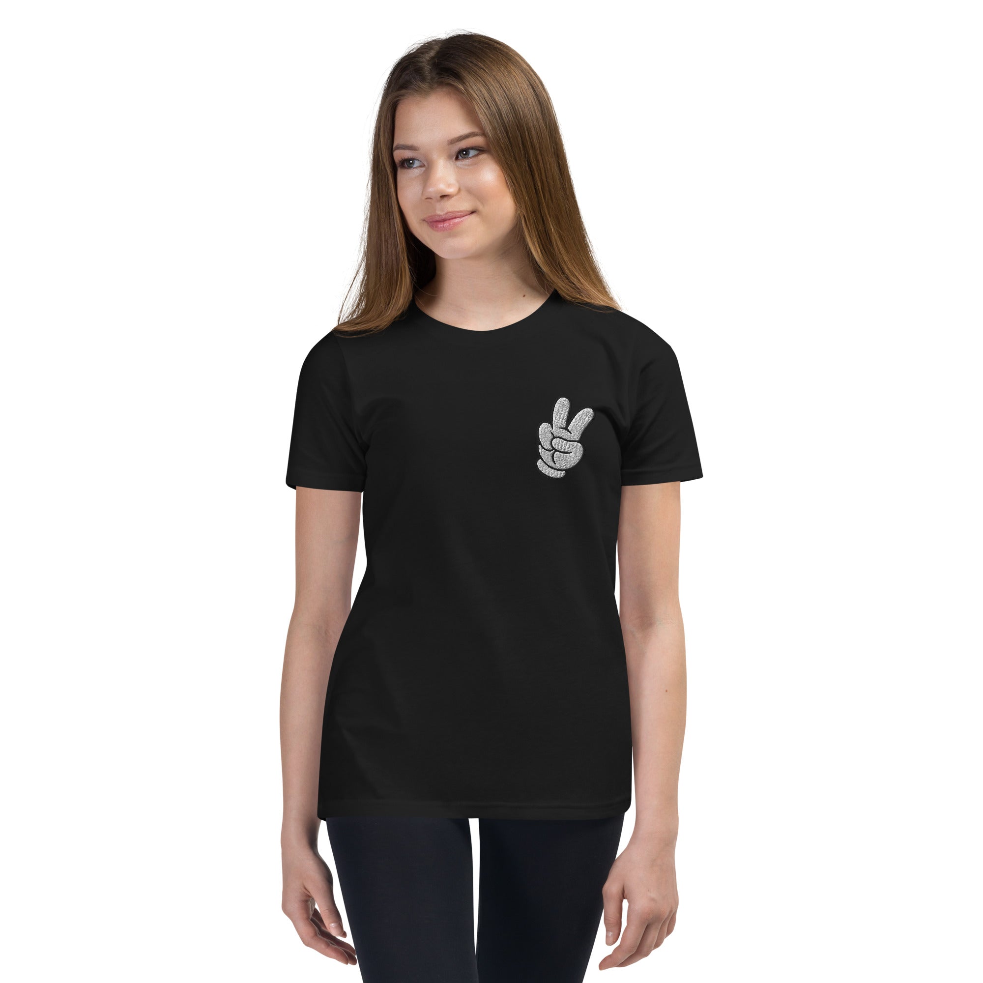 Peace Sign Side Embroidery Youth Short Sleeve T-Shirt