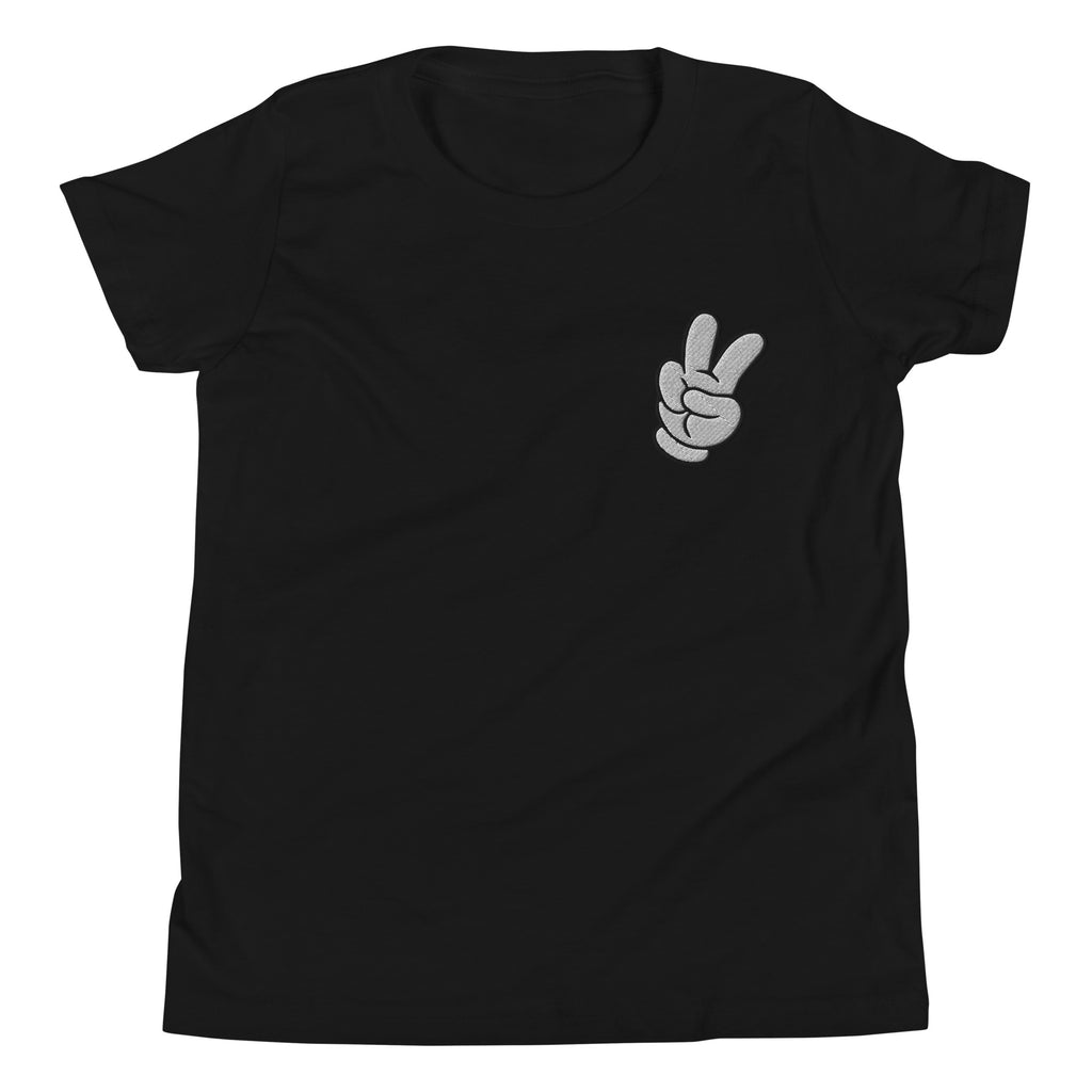 Peace Sign Side Embroidery Youth Short Sleeve T-Shirt