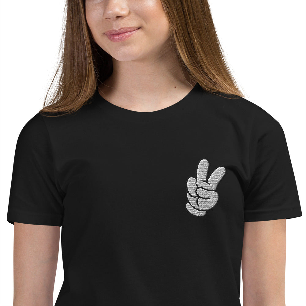 Peace Sign Side Embroidery Youth Short Sleeve T-Shirt