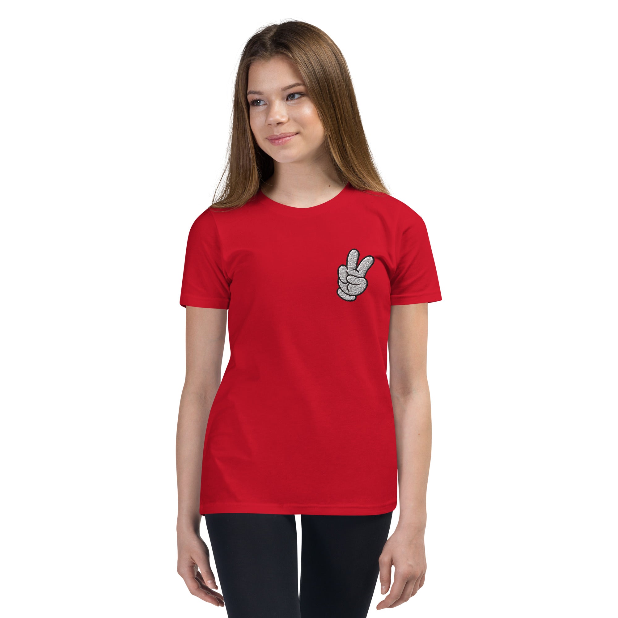 Peace Sign Side Embroidery Youth Short Sleeve T-Shirt