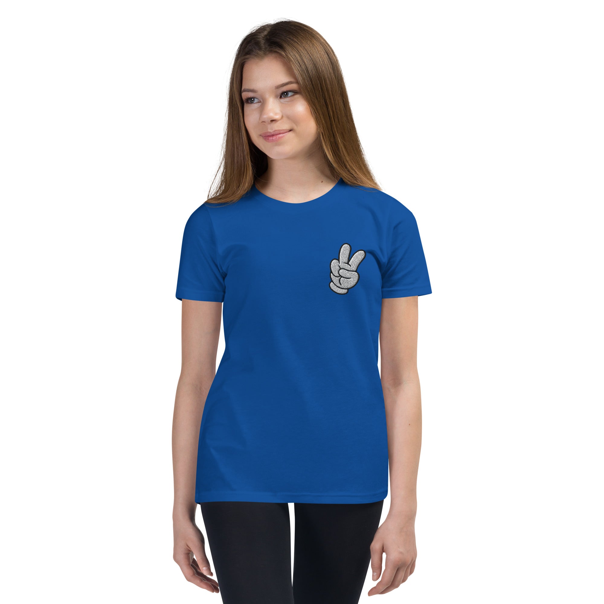 Peace Sign Side Embroidery Youth Short Sleeve T-Shirt
