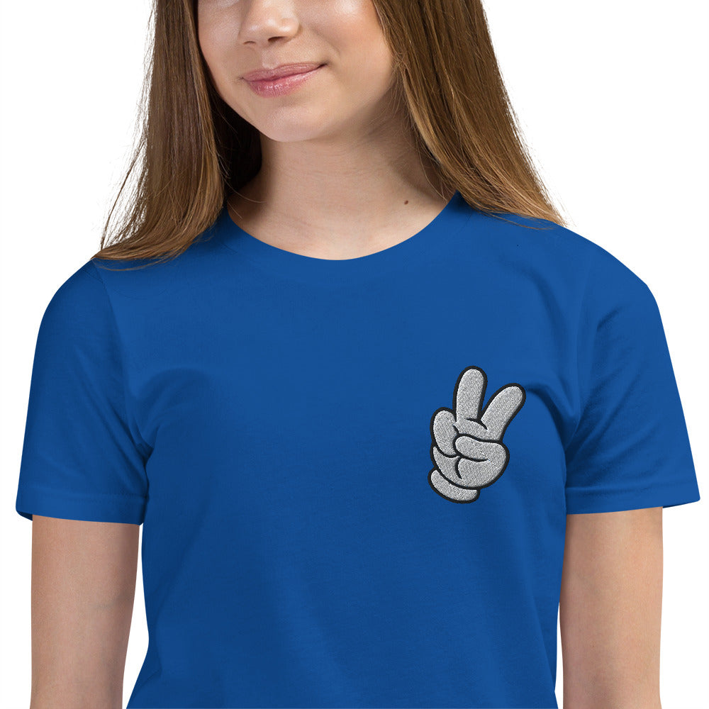 Peace Sign Side Embroidery Youth Short Sleeve T-Shirt